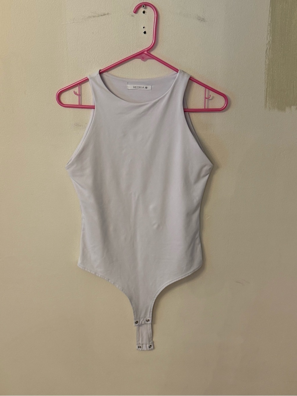 ReoRia White Sleeveless Womens Bodysuit with Snap Crotch